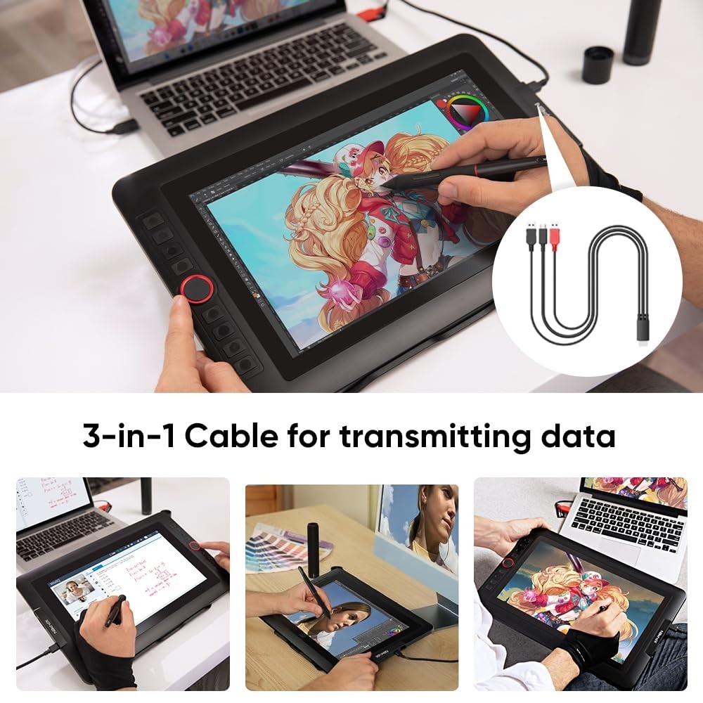 3-in-1 High-Speed Cable for XP-Pen Artist Tablets - Tidy Workspace Solution