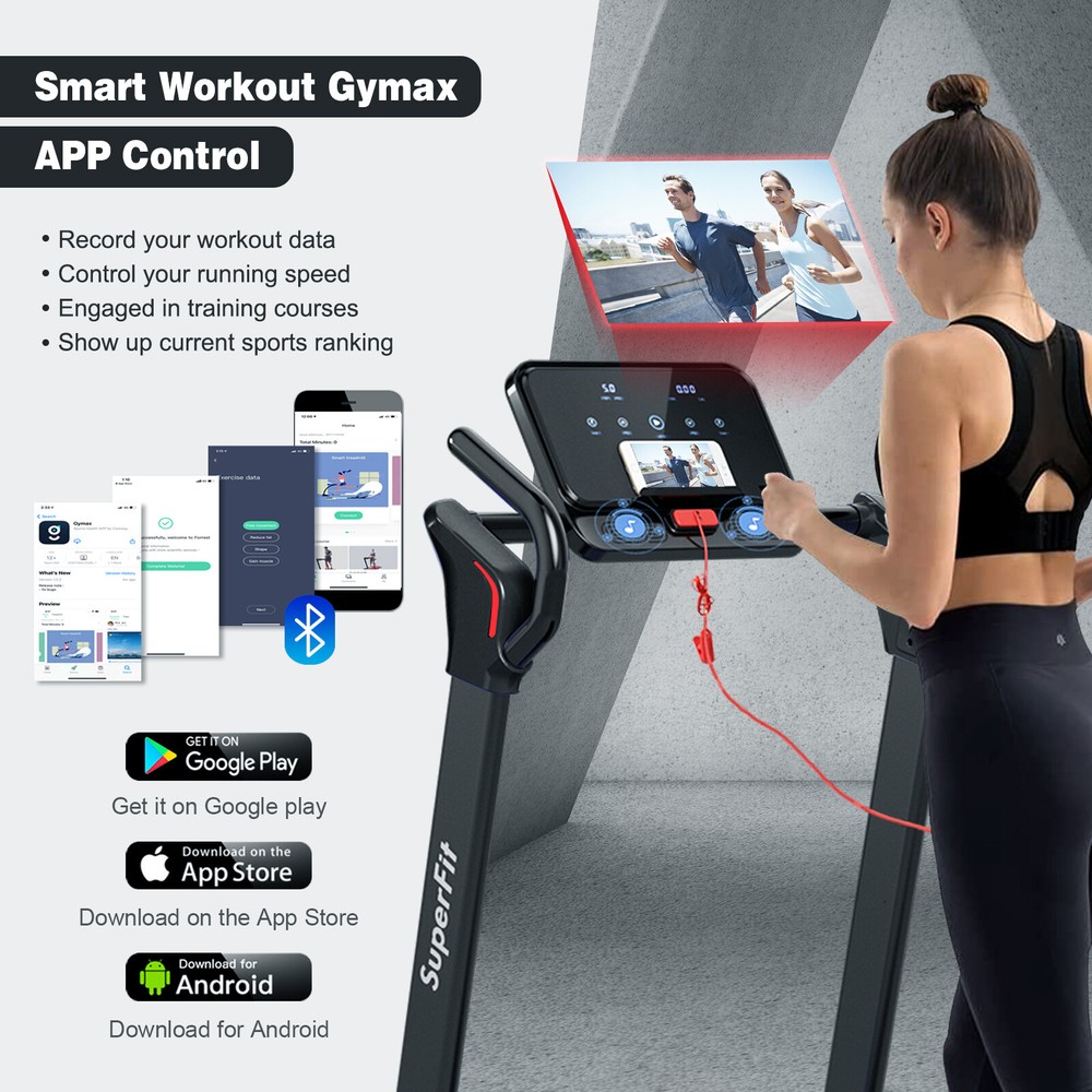 Superfit Folding 2.25HP Electric Treadmill Running Machine APP Control Bluetooth