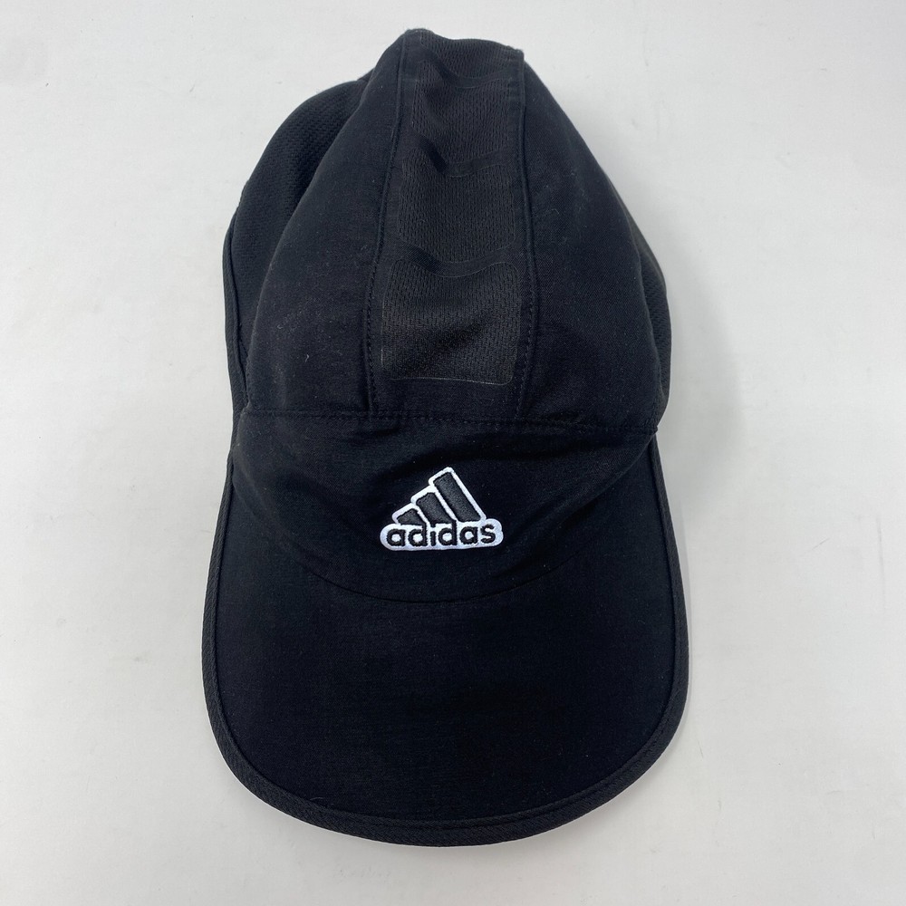 Adidas Running Athletic Mesh Hat Hook & Loop Strapback Black Lightweight Gym
