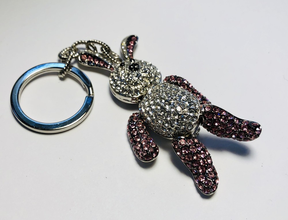 Two tone bunny rabbit key chain silver and pink 3”