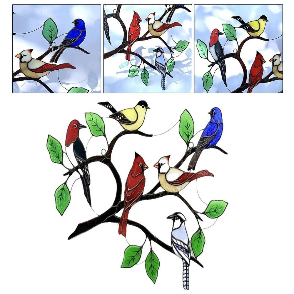 Lovely Acrylic Birds On Branch Window Panel Hanging Decor