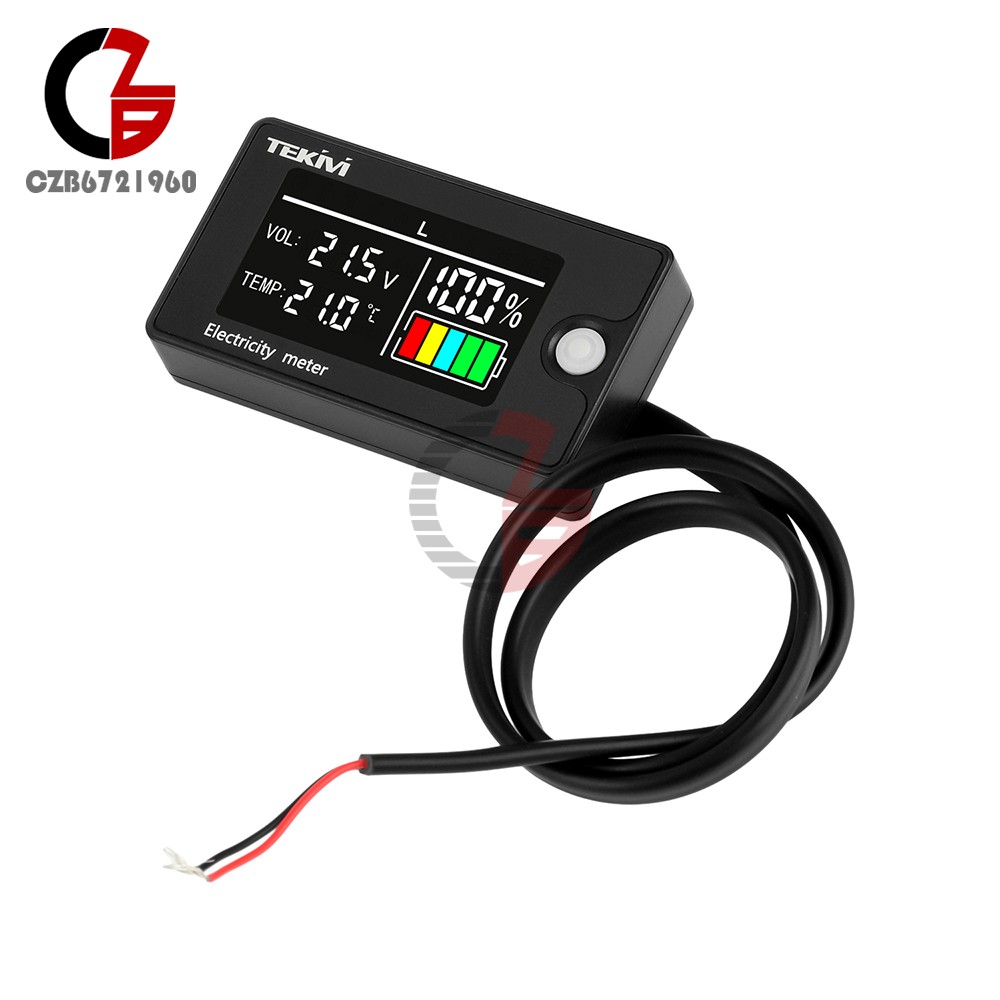 DC8-100V LCD Digital Battery Capacity Indicator Voltmeter w/ Temperature Display