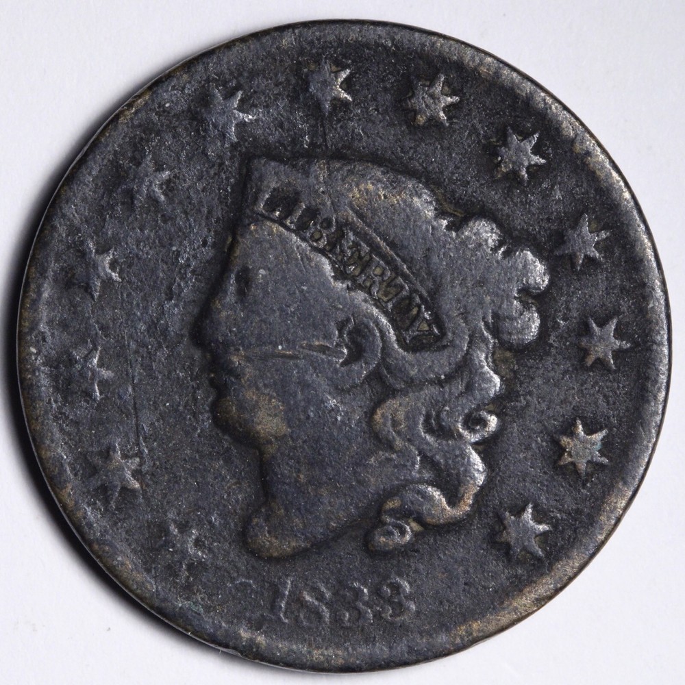 1833 Coronet Head Large Cent E102 TCM