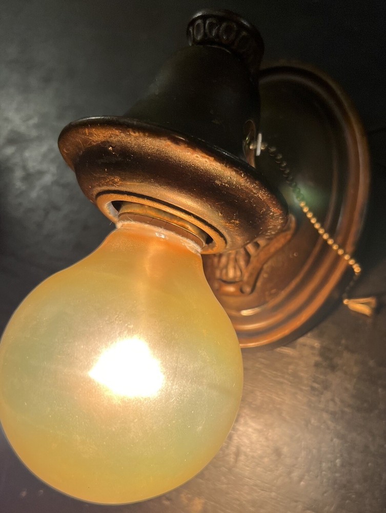 Nice Wired Pair Antique Brass Sconces Beautiful Original Finish 22H