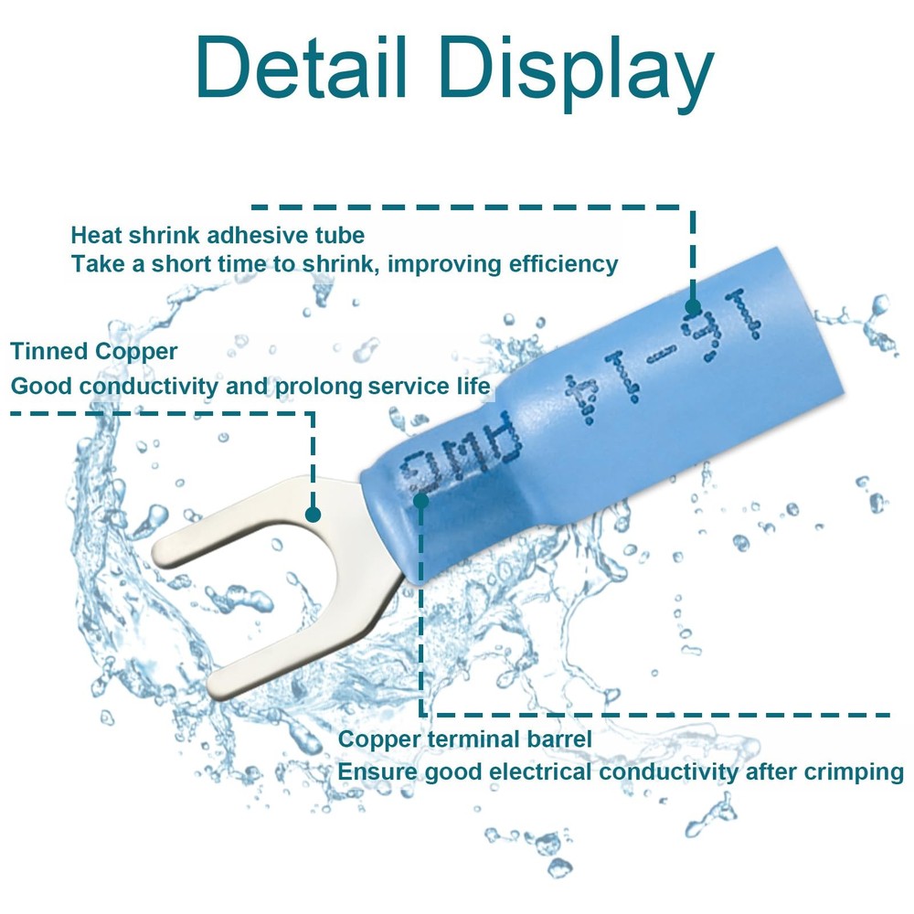 220PCS Fork Connectors Heat Shrink, Fork Connector Tinned Copper, Fork Termin...
