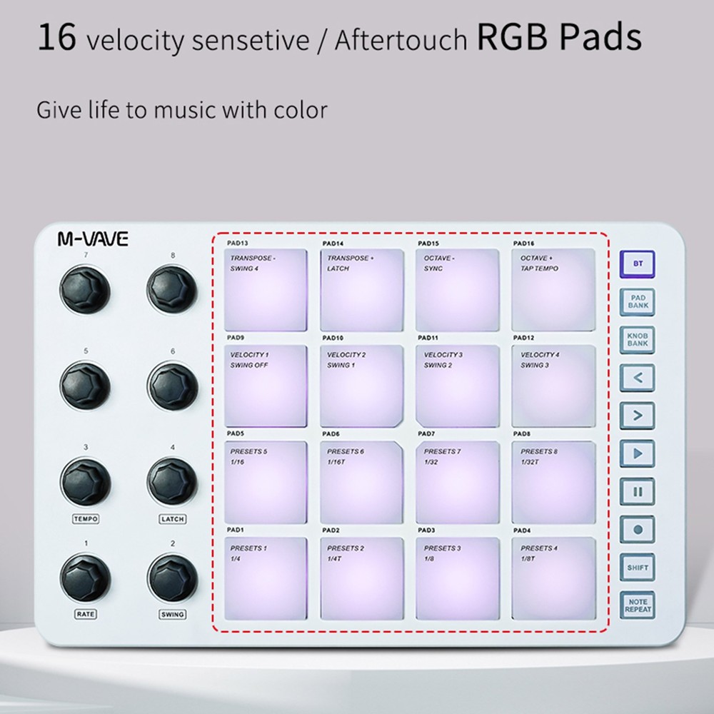 M-VAVE SMC-PAD Wireless MIDI Drum Pad Controller 8 Knobs for Beginner