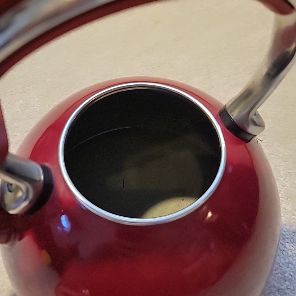 KitchenAid 2 Quart Whistling Tea Kettle Pot Red Enamel