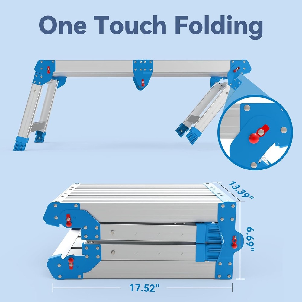 Work Platform 500 Lbs, Folding Step Stool with One-Touch Automatic Fold, 4 Heigh