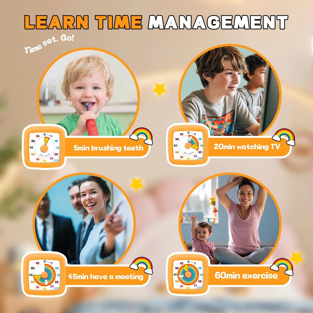 Visual Timer for Kids 60 Minute, Rainbow Countdown Clock with Silent Operatio...