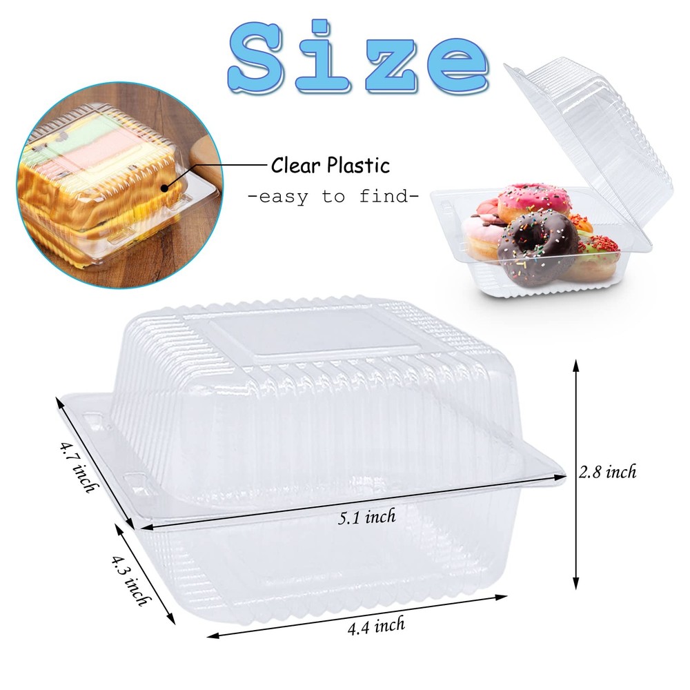 100 Pack Clear Plastic Take Out Container,Square Hinged Food Container,Dessert