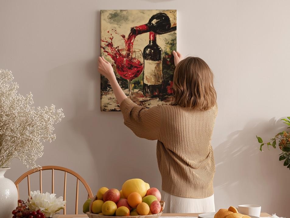 Red Wine Canvas Art Handcrafted Impressionistic Bar Kitchen Wall Decor