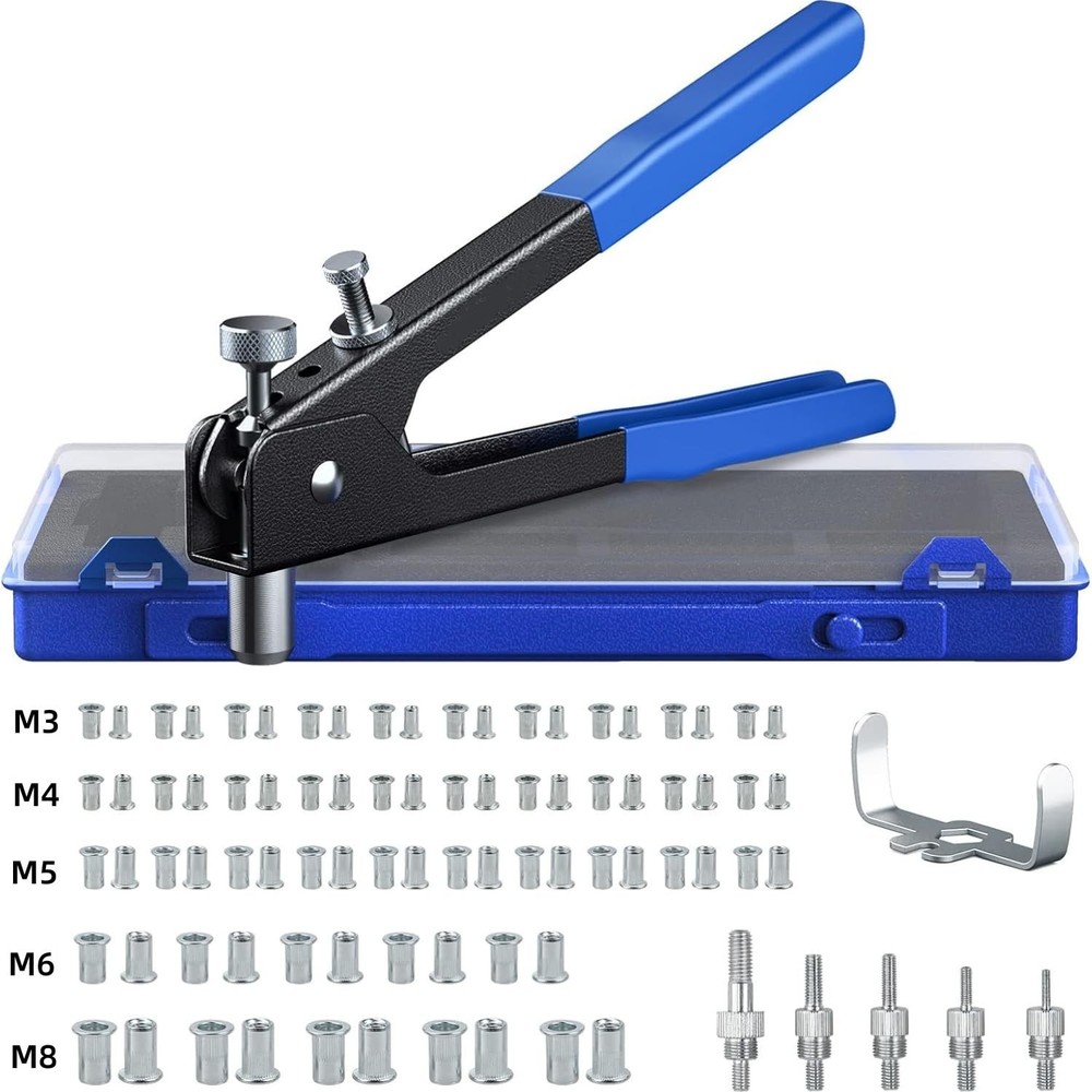 86 Pcs Heavy Blind Rivet Nut Tool Kit Hand Riveter Wrench Threaded Insert...