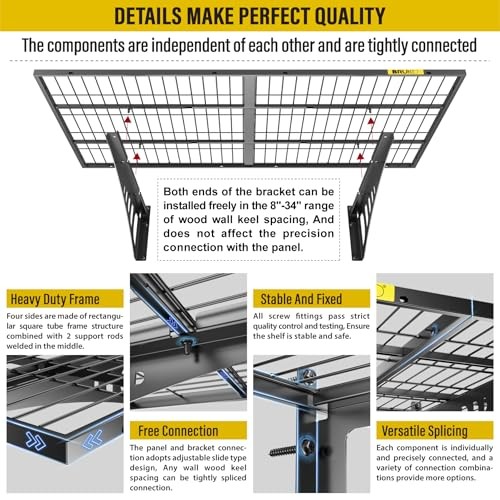 2x3ft Adjustable Rail Wall Garage Storage Shelf, for Tool Room, 2x3ft-4pack