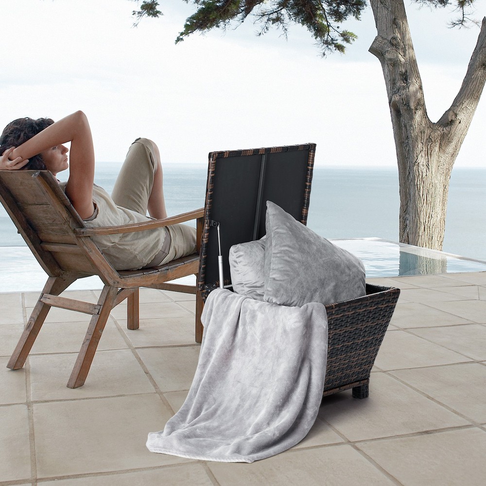 Outdoor PE Wicker Side Table with Storage, Small Patio Storage Bin Container