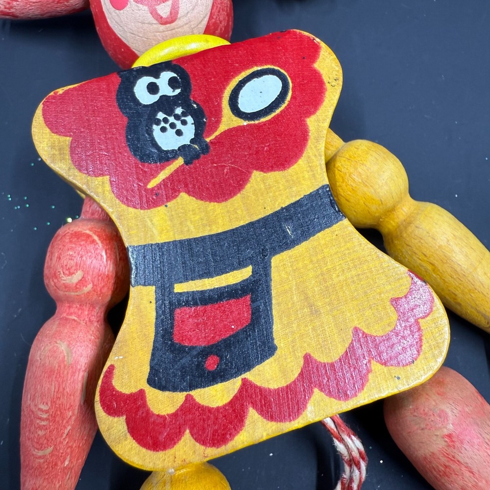 Vintage M. Gschnitzer Austrian Wooden Pull String Jointed Jester Clown Puppet