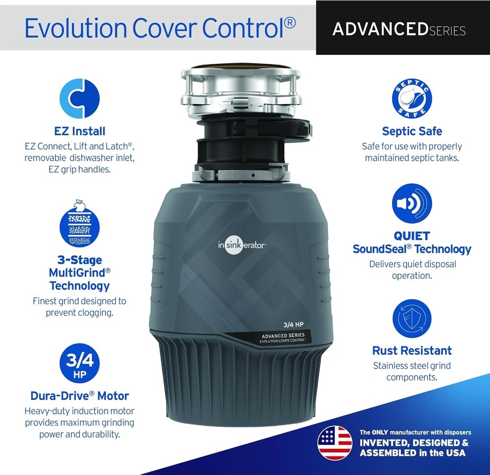 InSinkErator Evolution 3/4 HP Garbage Disposal Advanced Series Cover Control