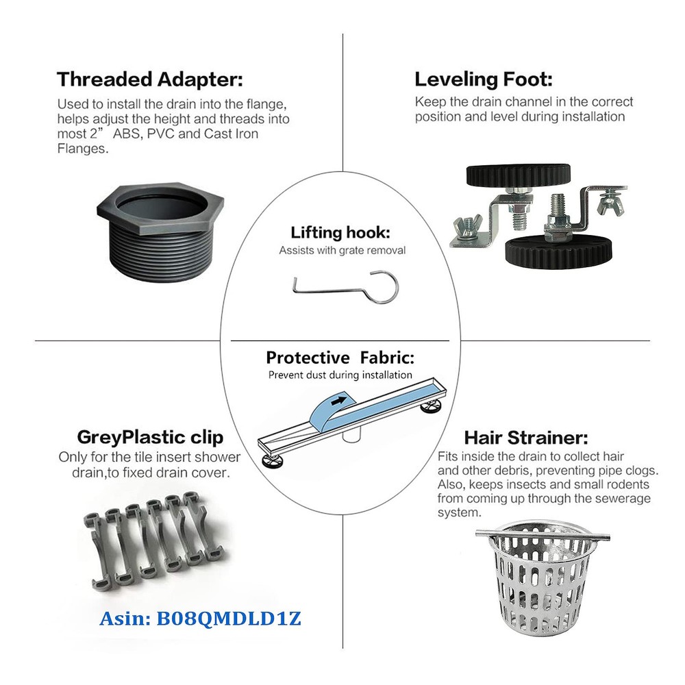 Neodrain 24-Inch Linear Shower Drain with Tile Insert 24 IN, Brushed
