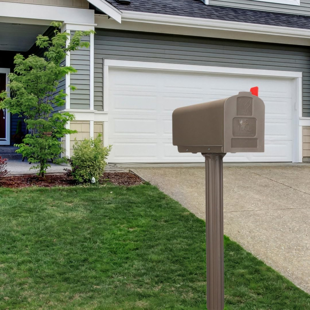 Newbury™ Rust-Proof Plastic Post Mounted Mail Box for outside with Post, Mocha,