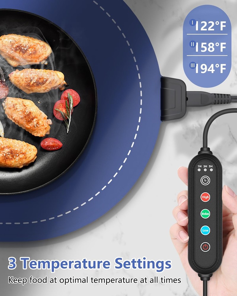 seenlast Warming Mat for Food with Adjustable Temperature Timer,10S Fast Heating