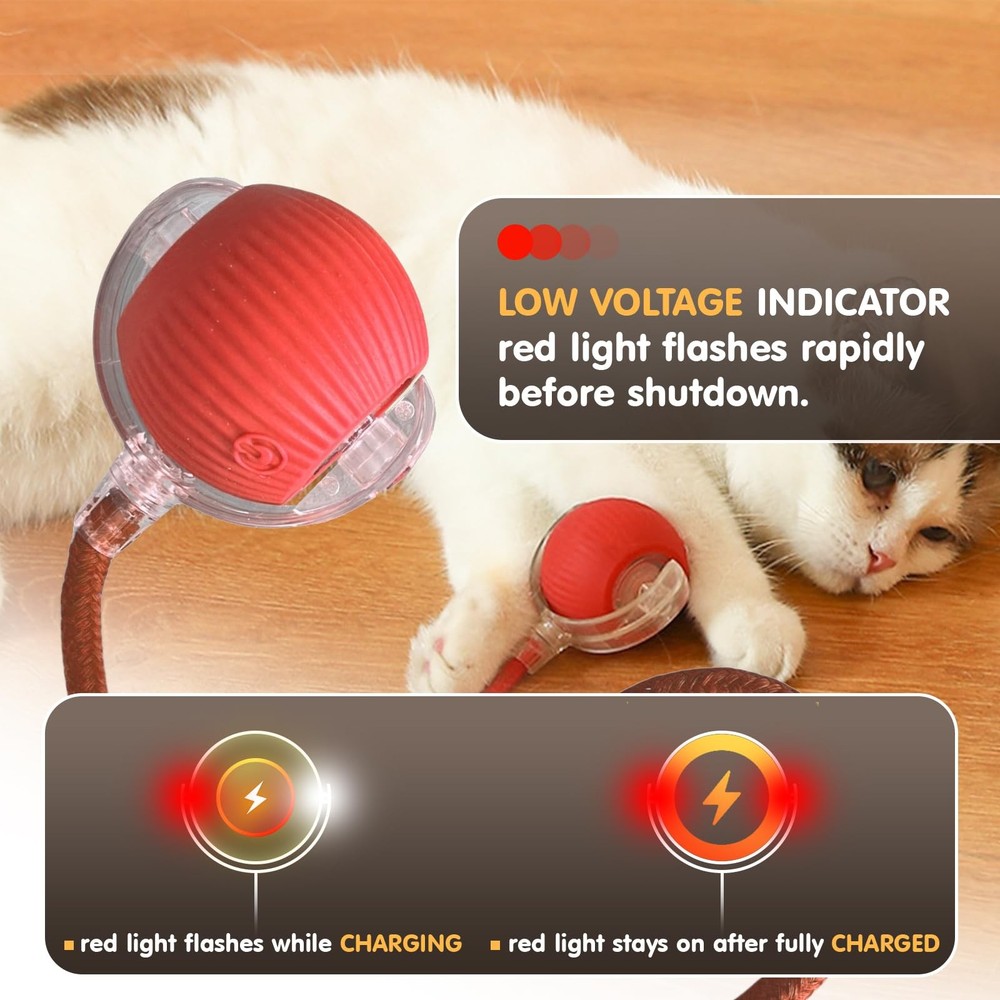 Rocfish Durable Interactive Cat Toys for Indoor Cats, Smart Automatic Red