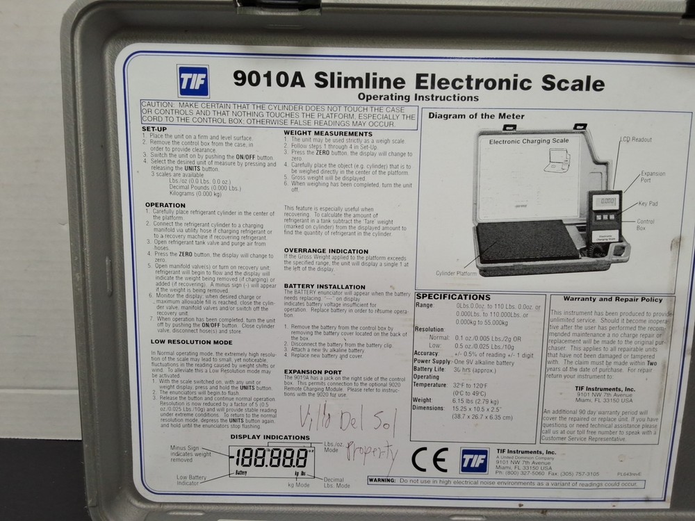 TIF 9010A Slimline Electronic Refrigerant Charging Scale- USED