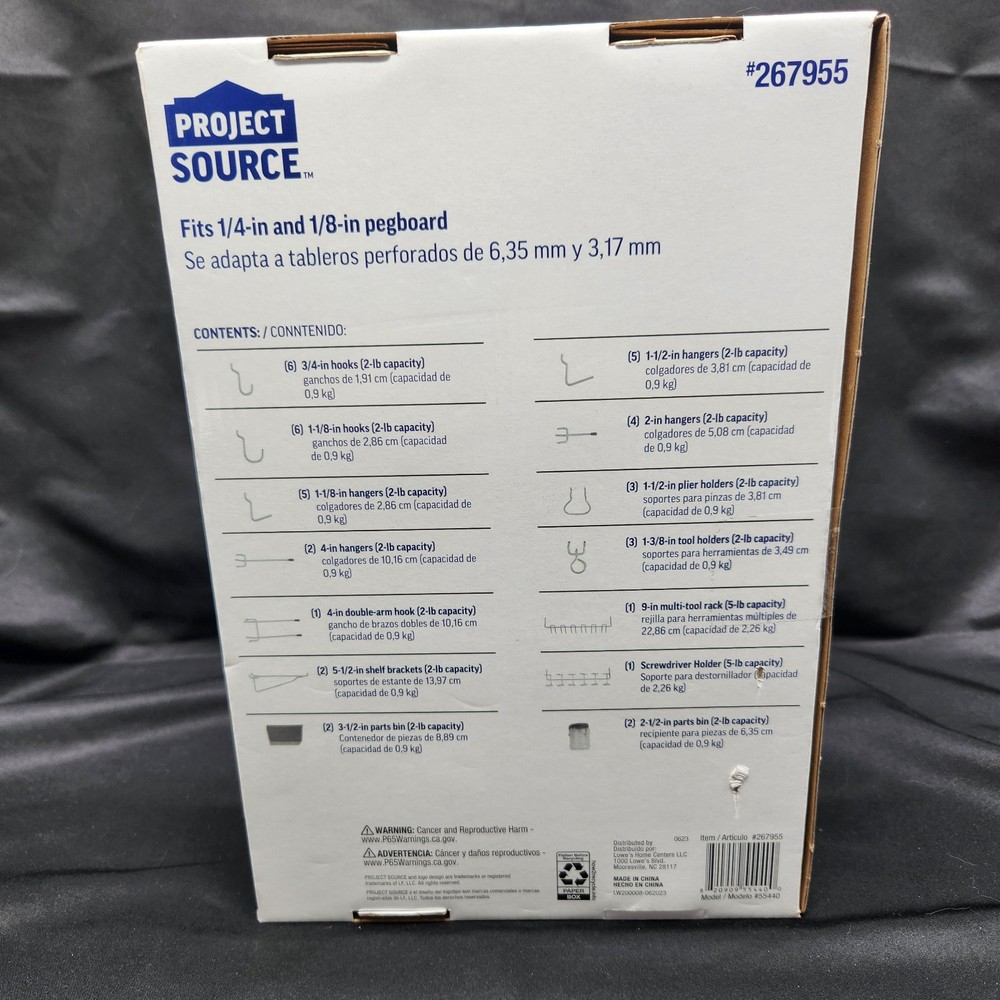 Project Source Pegboard Organizer Kit 43 Pc Tool Storage Hooks Hangers Garage