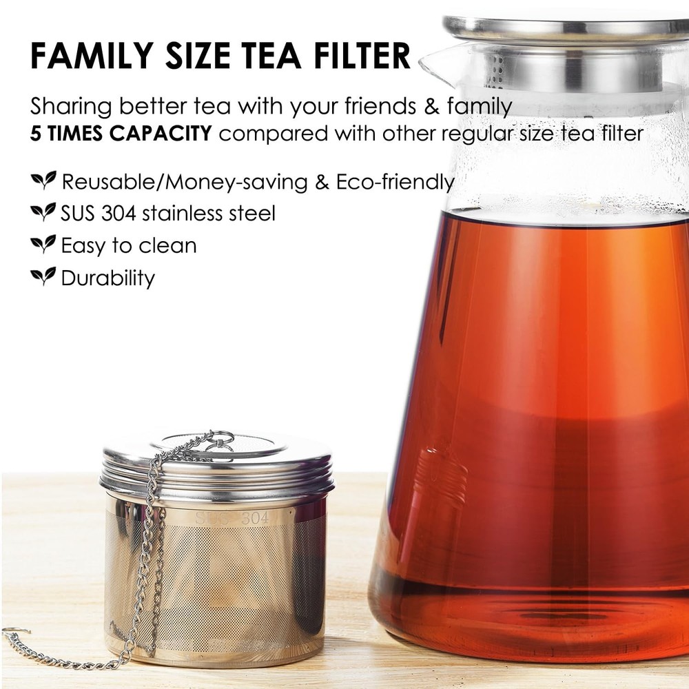 Extra Large Tea Infuser -304 Tea Filter with Threaded Lid & Chain Hook-Perfec...