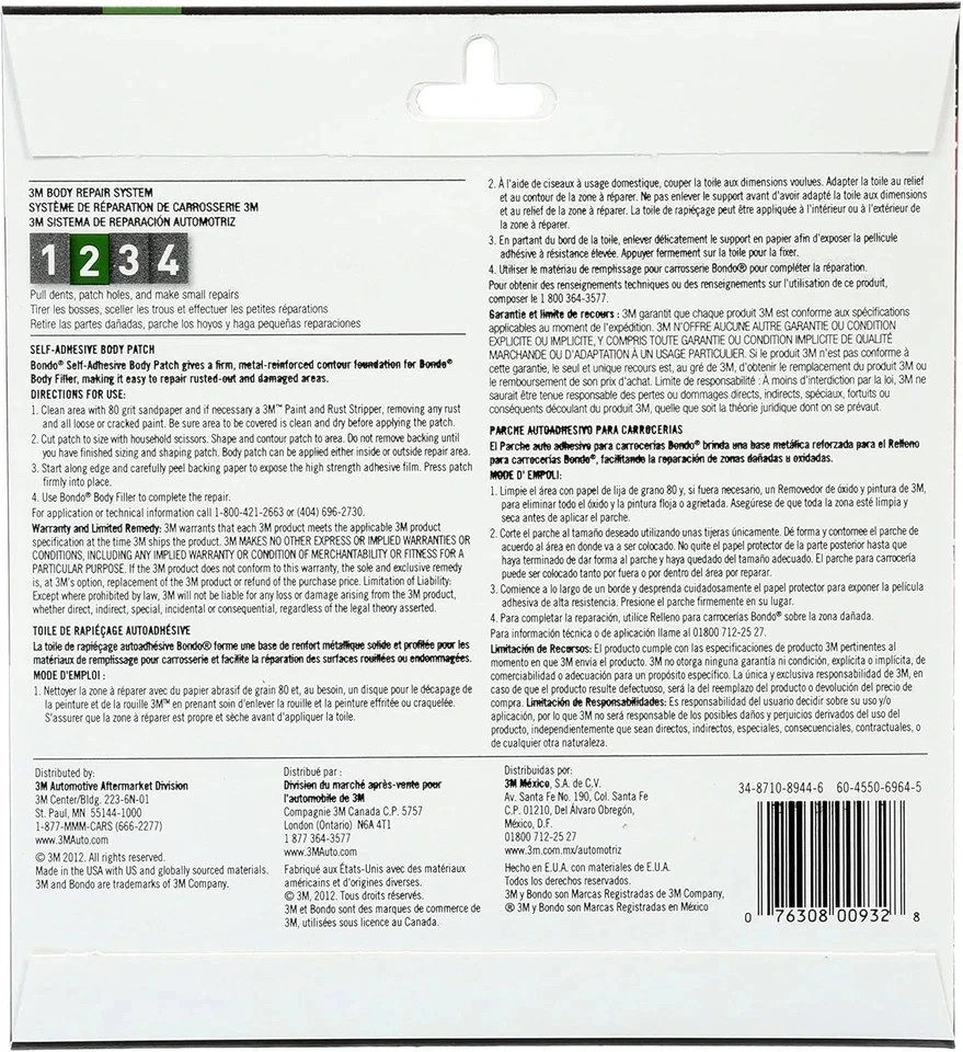 Bondo Self-Adhesive Body Patch, For Large Rust-Outs and Pack, Metallic