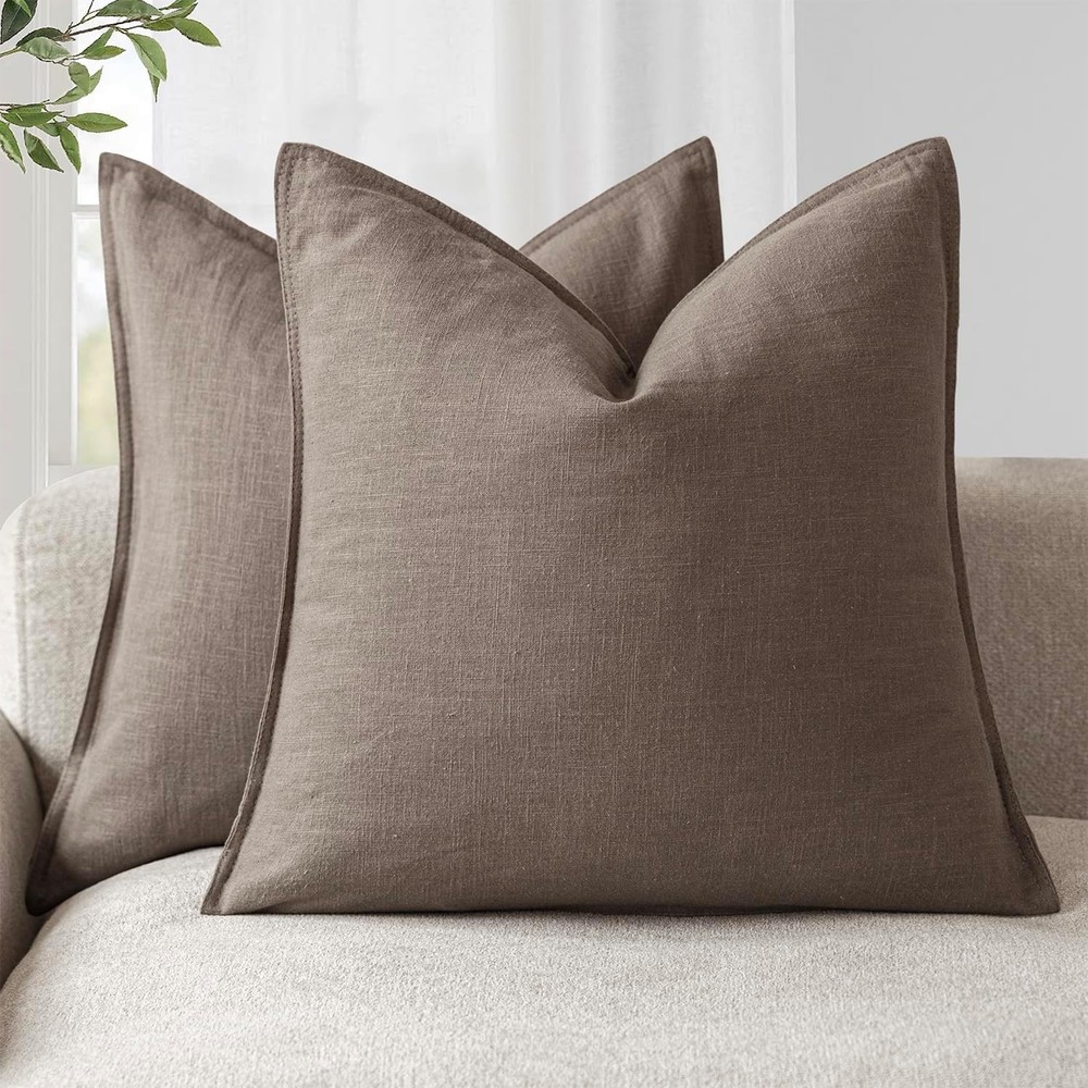 BRAND NEW ~ Set/2 Light Coffee Decorative Linen Solid Throw Pillow Covers 26x26