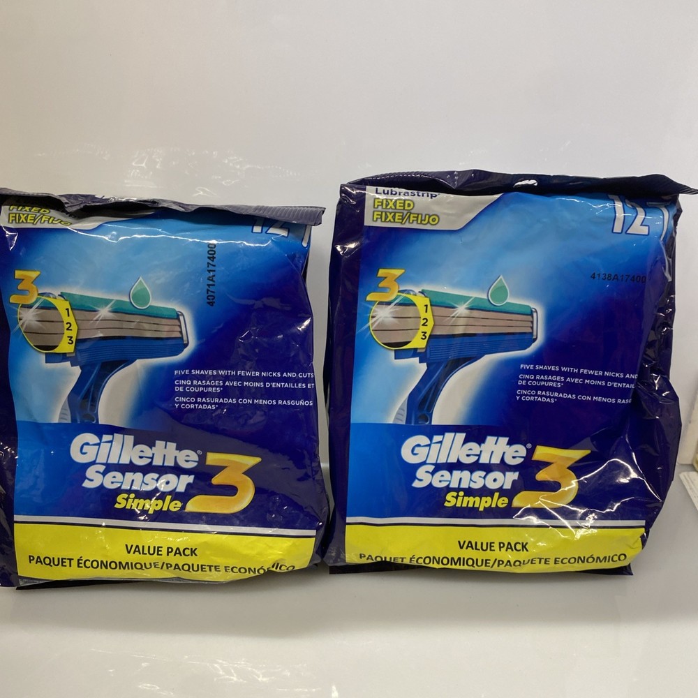 2X Gillette Sensor 3 Fixed Blade Disposable Razors - 12 Razors