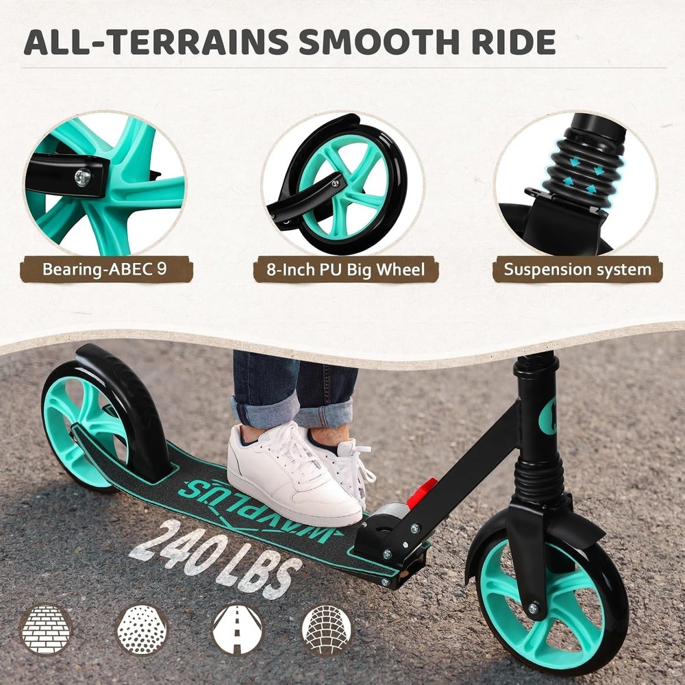 Adjustable Kick Scooter for 6+ with Non-Slip Deck & Quick Folding - 240 LB Limit