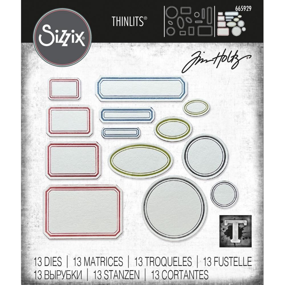 Sizzix / Tim Holtz Thinlits Dies Vintage Labels 665929 13 dies