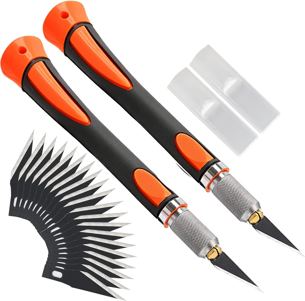 2 Pack Precision Craft Knife Set with 20 Pieces Replacement Blades, Ergonomic No