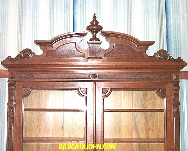 Antique Victorian Walnut Bookcase - Two Tall Glass Doors