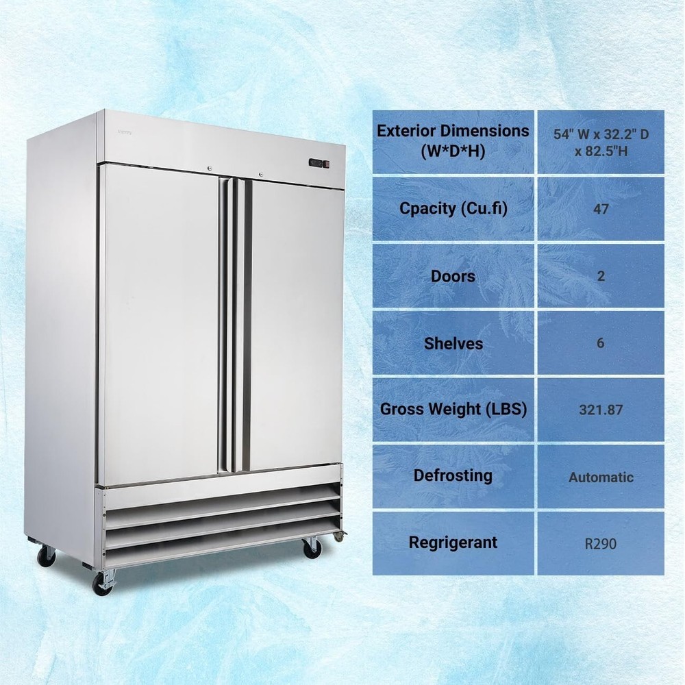Smad Freezer 47 Cu.Ft Commercial Fridge 2 Section Solid Door - 8 ℉~ 0℉