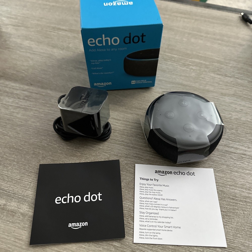 Amazon Echo Dot, Smart Speaker - Charcoal  New!  Open Box! Never Used!