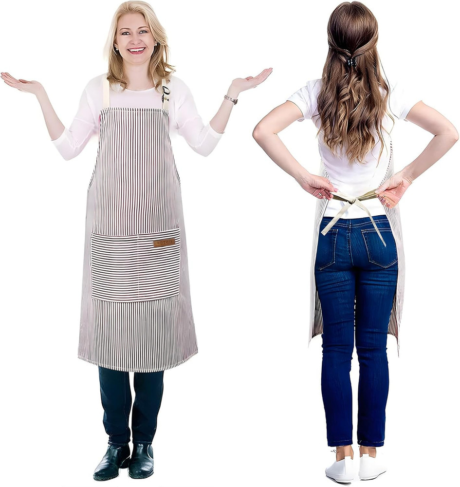 2 Pack Apron, Cooking Kitchen Aprons, Adjustable Bib Apron with 2 Pockets for Me