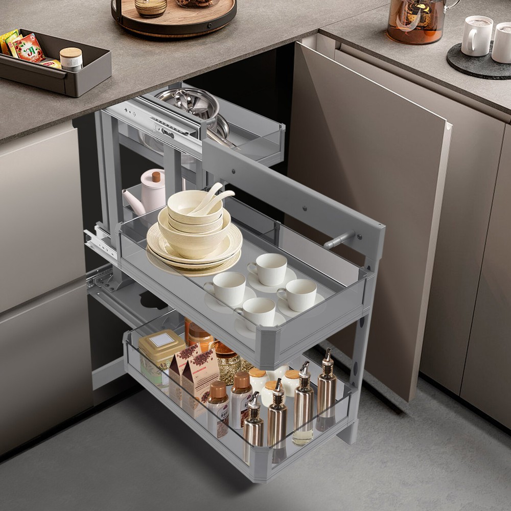 Blind Corner Pull Out Pantry Racks Left&Right Open Min Opening 14.57" W/4 Basket
