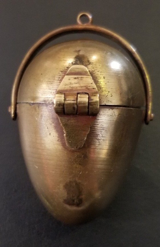Antique Victorian Brass Egg Chataleine Thimble Needle Thread