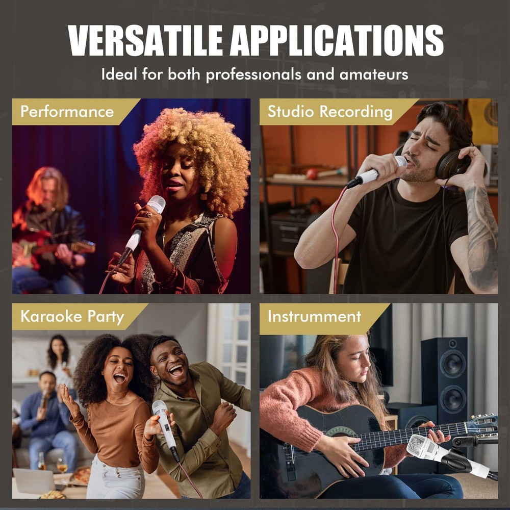 SonixForce Dynamic Microphone - Premium Handheld Wired Mic with 16ft A-White