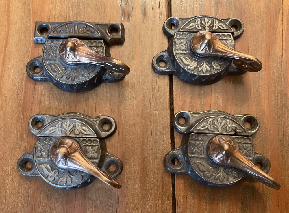 4  Victorian Eastlake Window Sash Locks Copper handle? Embedded Star on Handle