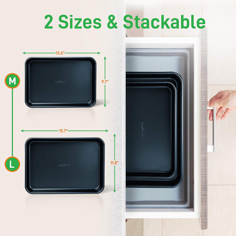 Non-Stick Cookie Sheet Baking Pans - 2-Pc. Professional Quality Kitchen Cooking