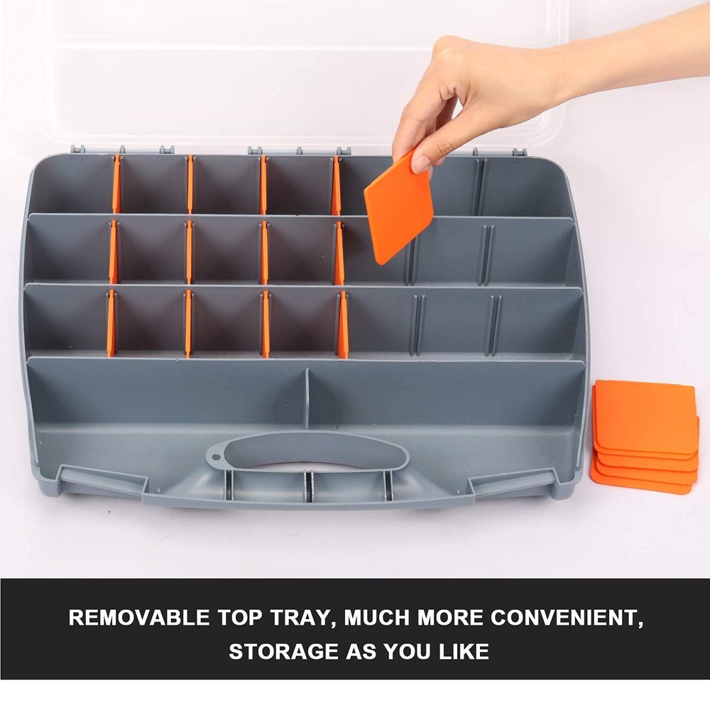 Hardware Storage Tools Organizer Container with Handle and Clear Lid, 21 Adju...
