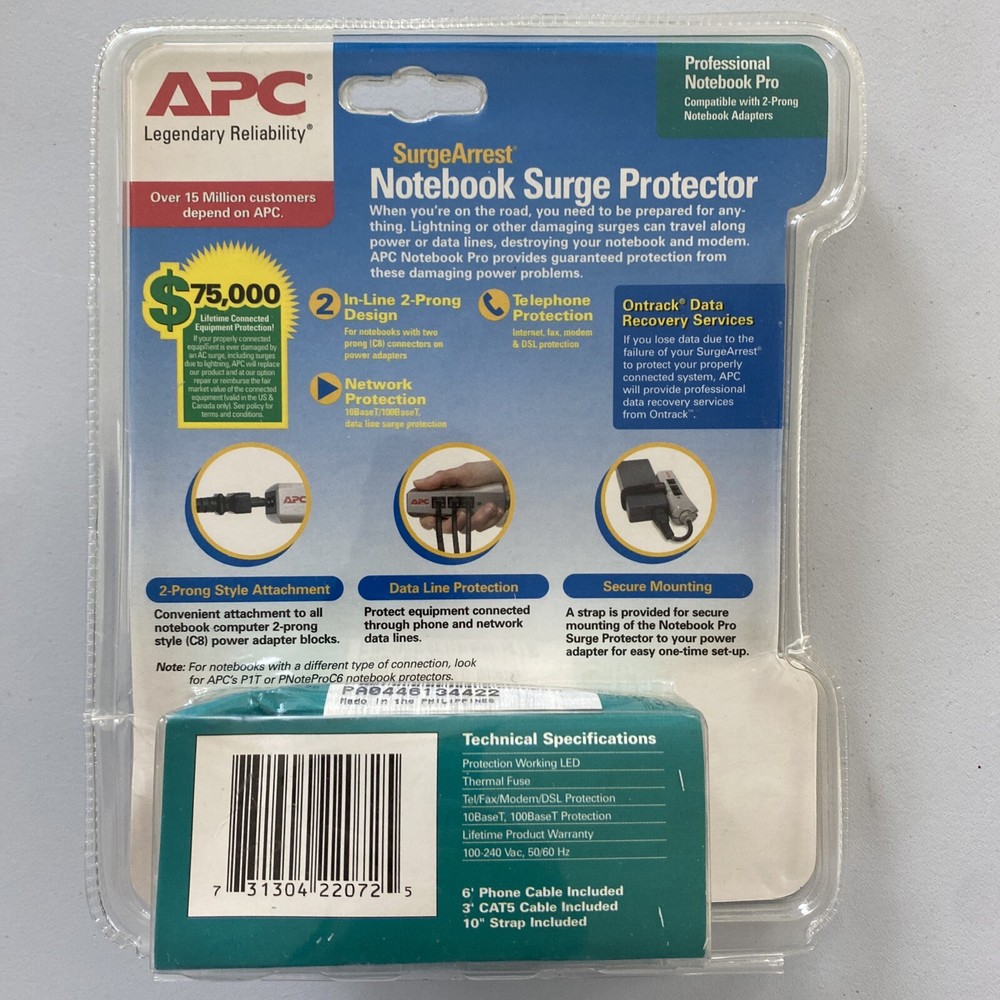 APC - Model PNOTEPROC8 Notebook Surge Protector Telephone & Network Protection