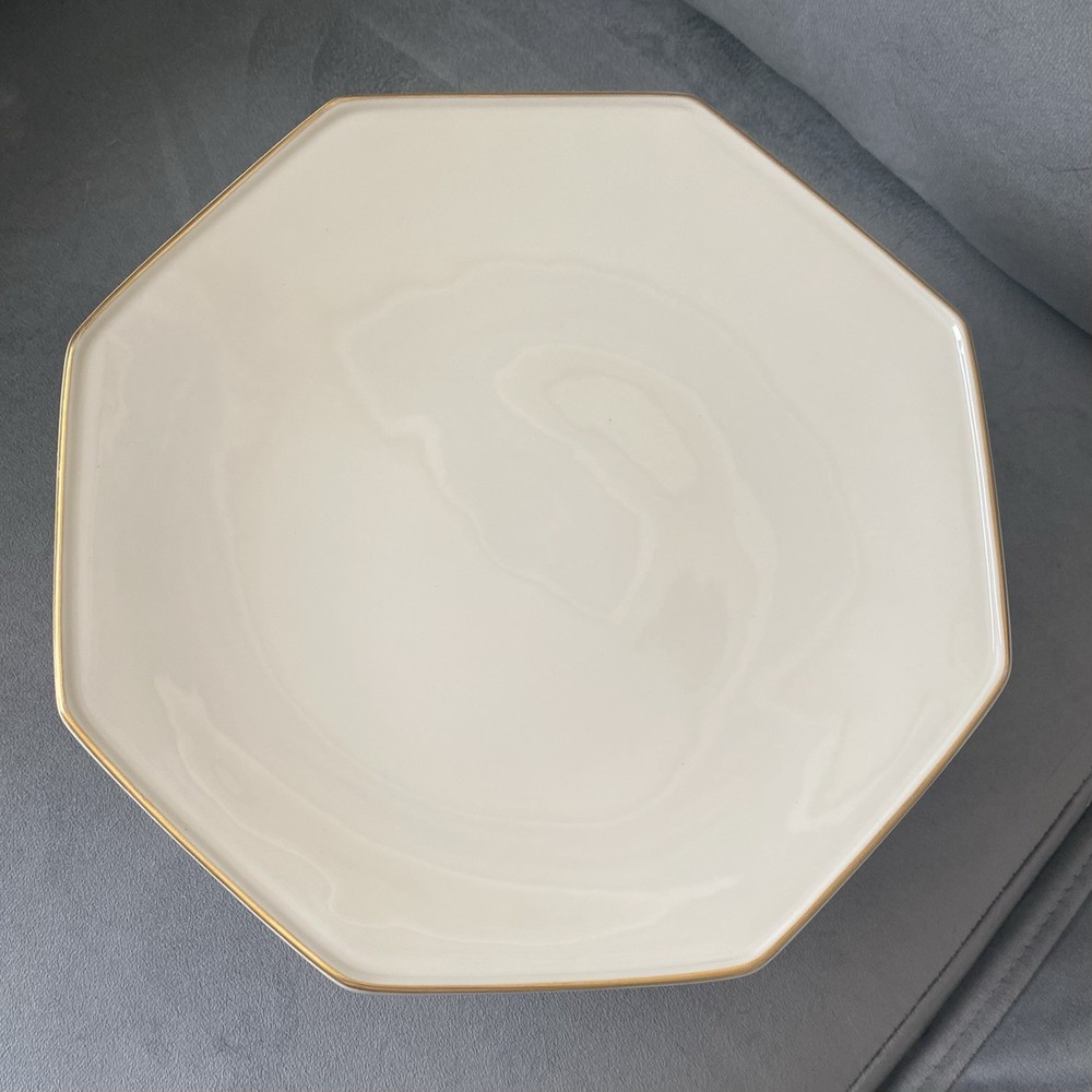 Lenox Special Cake Plate Stand Footed White Octagonal With Gold