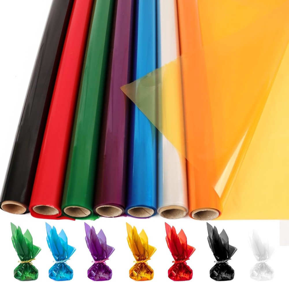 7 Rolls Colored Cellophane Wrap Roll Extra Wide Cellophane Roll