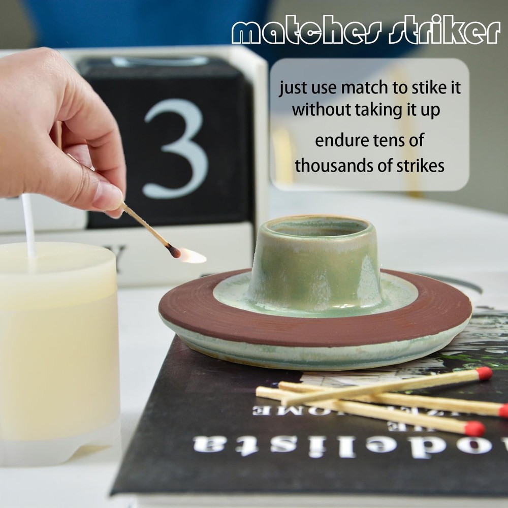 Vintage Ceramic Matches Holder & Striker, Handcrafted Matchstick small, Blue