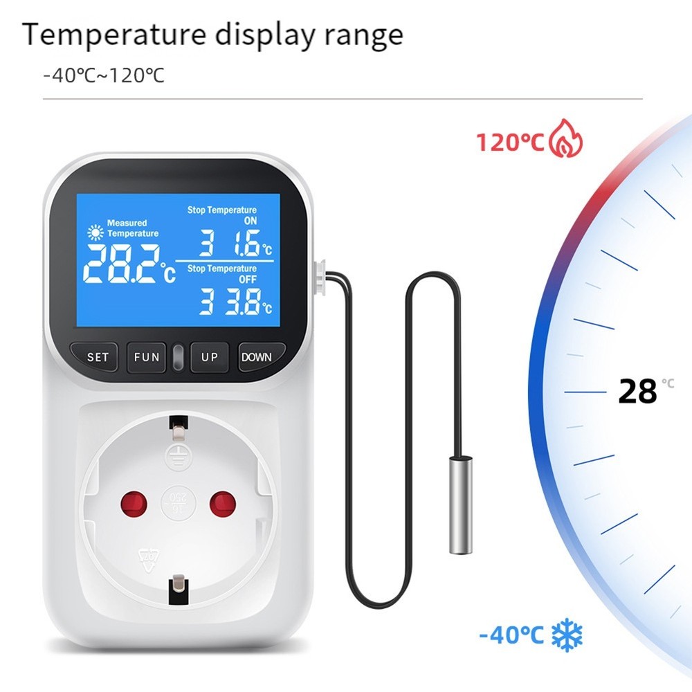 Digital Temperature Controller Socket Thermostat with Sensor Probe Heating Cooling4229