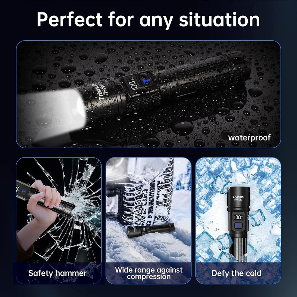 TrixHub Rechargeable Flashlights 2 Pack, Super Bright High 2Pack, Black