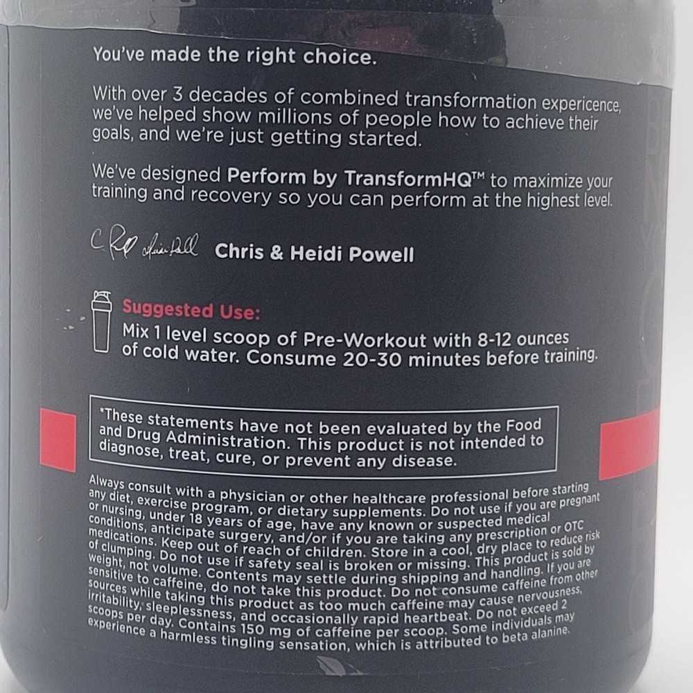 Transform HQ PERFORM Pre-Workout Drink Mix Powder - 12.5oz - Pineapple Mango